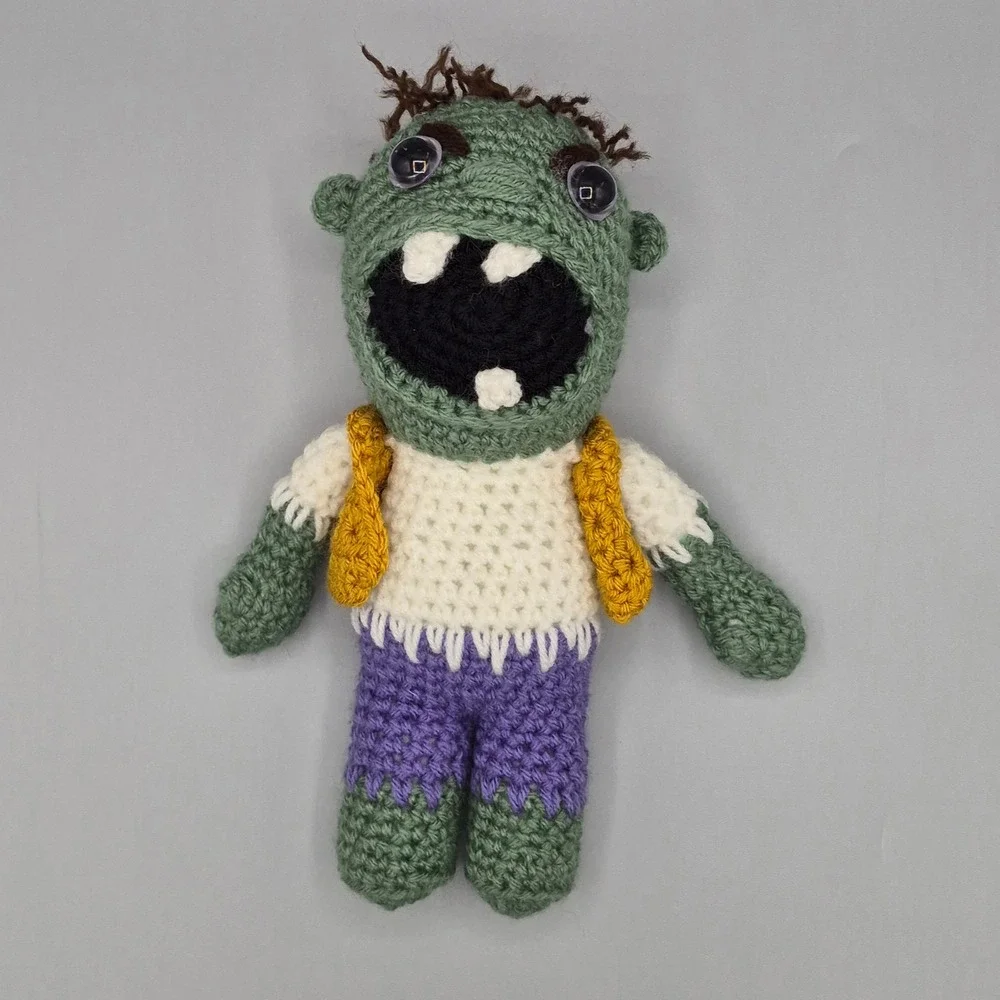 Handmade Crochet Zombie Plush Amigurumi Green Monster Halloween Stuffed Toy Kids